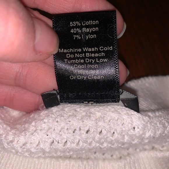 Ann Taylor Cream Ruffle Bell Sleeve Bow Cuff Waffle Knit Crew Neck Sweater Small - Picture 4 of 7